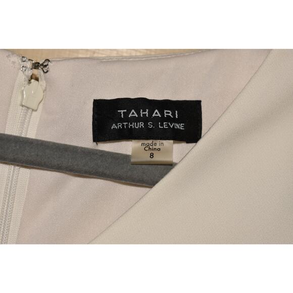 TAHARI ASL $128 Crochet Sleeve Contrast V-Neck Shift Dress White Size 8 - Picture 5 of 5